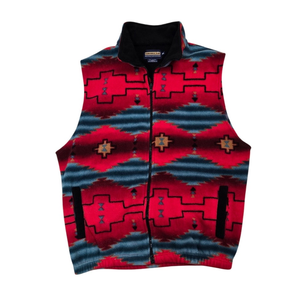 Panhandle Slim Western Aztec Native Fleece Vest Red Men's M EUC